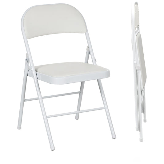 HOMCOM 2-Pack opvouwbare stoelen, draagbare bureaustoelen, metalen poten, opvouwbare stoel voor kantoor, receptie, wachtkamer, kunstleer, wit