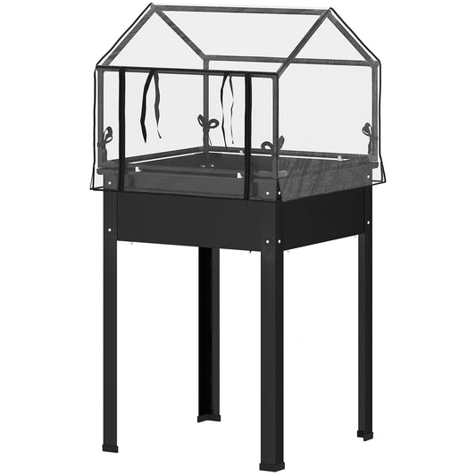 Outsunny Verhoogd Bed met Kasdak, Verhoogde Plantenbak met Afwateringsgaten, 60 x 60 x 120 cm, Zwart