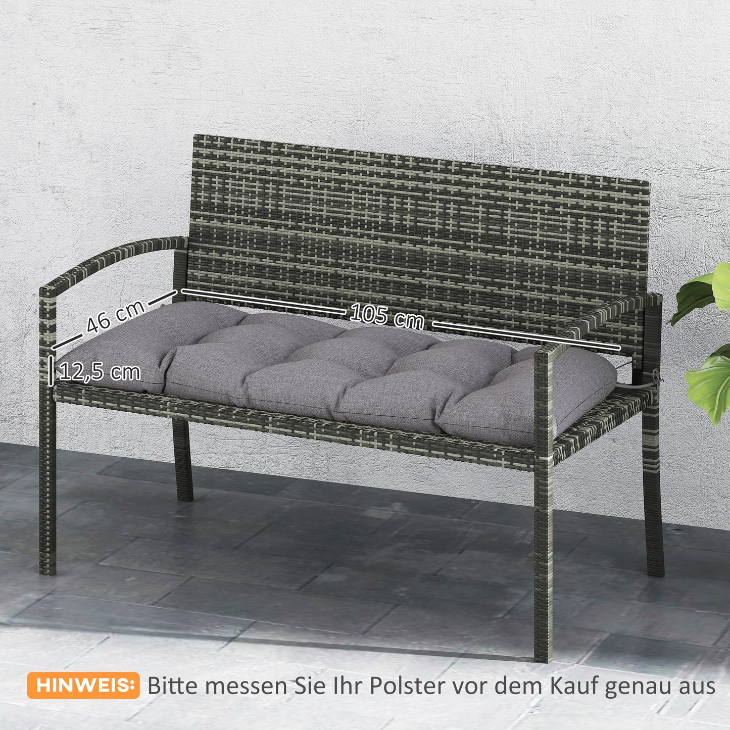 Outsunny bankkussen 105 x 46 x 12,5 cm, bankkussen met banden, buitenzitkussen voor tuinmeubelen, bank, grijs