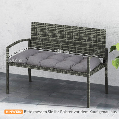 Outsunny bankkussen 105 x 46 x 12,5 cm, bankkussen met banden, buitenzitkussen voor tuinmeubelen, bank, grijs
