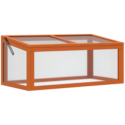 Outsunny Cold Frame, kas van hout en polycarbonaat, 90 x 46 x 40 cm, weerbestendige kas met deksel, koude bak voor tuinplanten, oranje