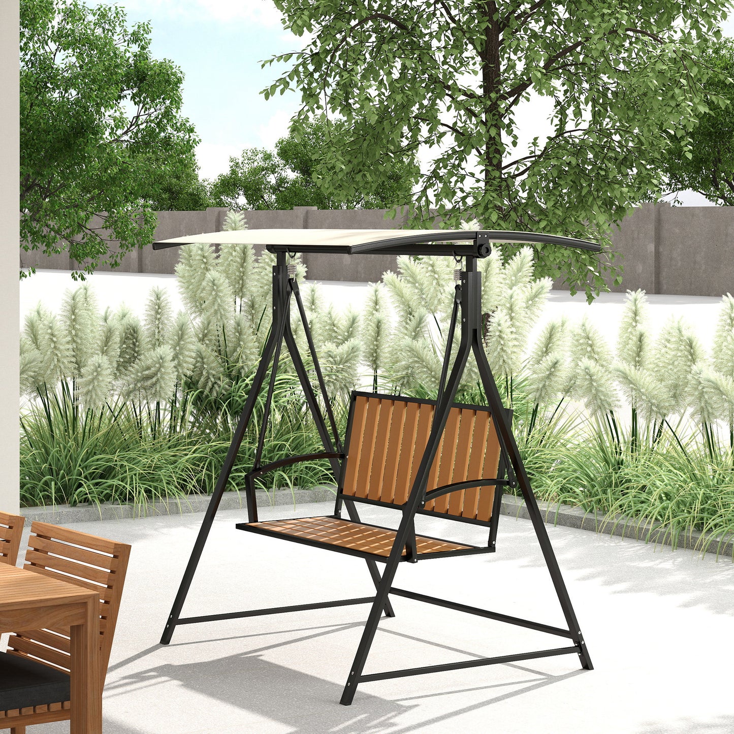 Outsunny Hollywood schommel met verstelbare parasol, 2-zits tuinschommel 142 x 112 x 162 cm, zwart