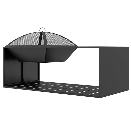 Outsunny 2-in-1 vuurkorf, tafelblad met keramische tegels, poker, roestvrij, 101 x 51 x 56 cm, zwart