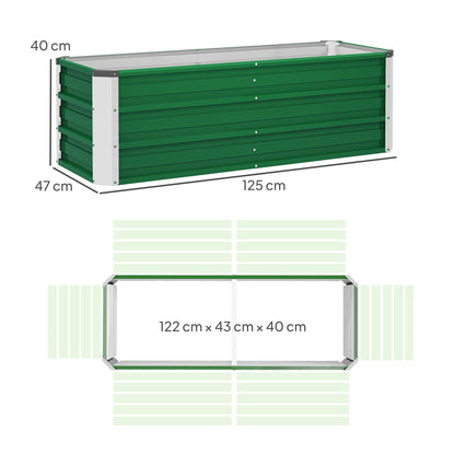 Outsunny metalen verhoogde tuinbak, 2 aparte plantgedeeltes, open basis, eenvoudige montage, 125 x 47 x 40 cm, groen