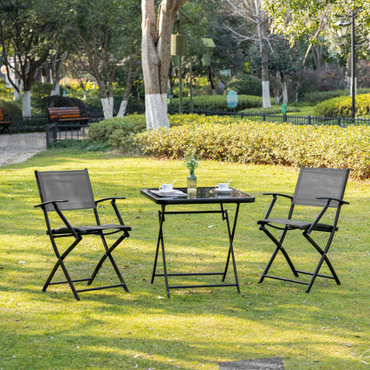Outsunny Opvouwbare balkonzitset voor 2 personen, 1 tafel + 2 stoelen, tuinmeubelset, metalen gaas, zwart + grijs
