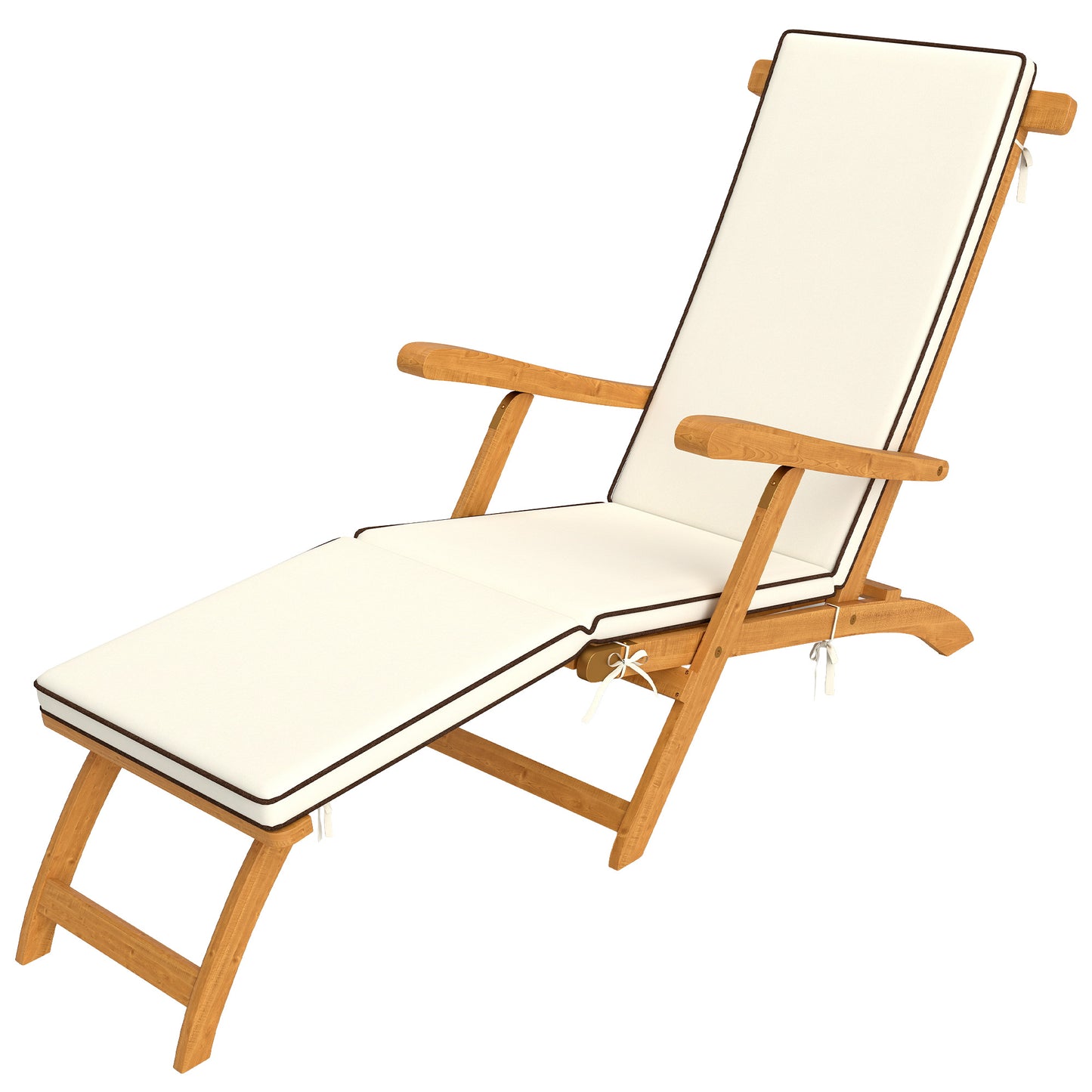 Outsunny Houten Opvouwbare Ligstoel, Tuinligstoel met Voetensteun, Matras, Ligstoel, Draagvermogen tot 160 kg, Teak