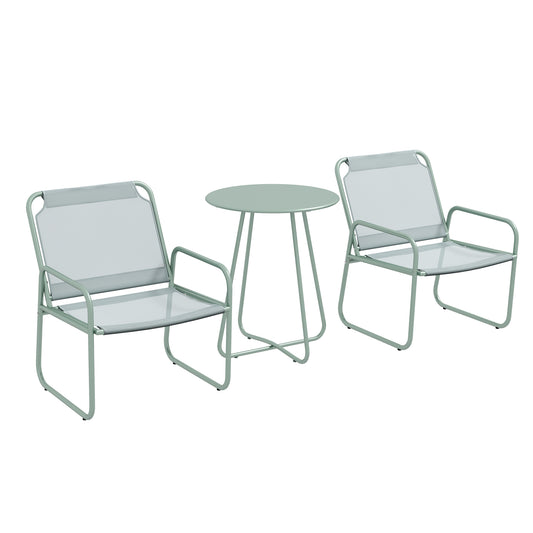 Outsunny 3-delige tuinmeubelset, 2 stoelen met ademende stoffen bekleding, 1 ronde tafel Ø60 cm, groen