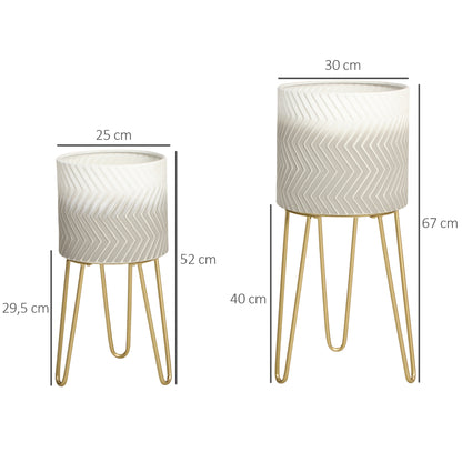 Outsunny Set van 2 bloemenstandaards, decoratief design, metalen frame, 30 x 30 x 67 cm