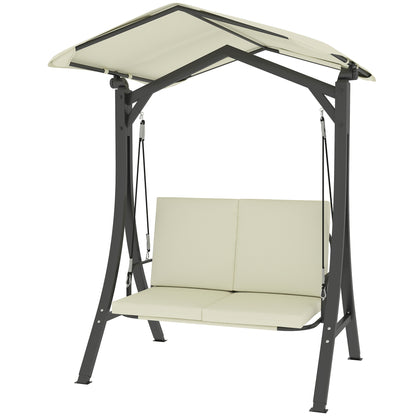 Outsunny Hollywood schommel met verstelbare zonnekap en zitkussen, 2-zits tot 220 kg, 150x120x182cm, crèmewit