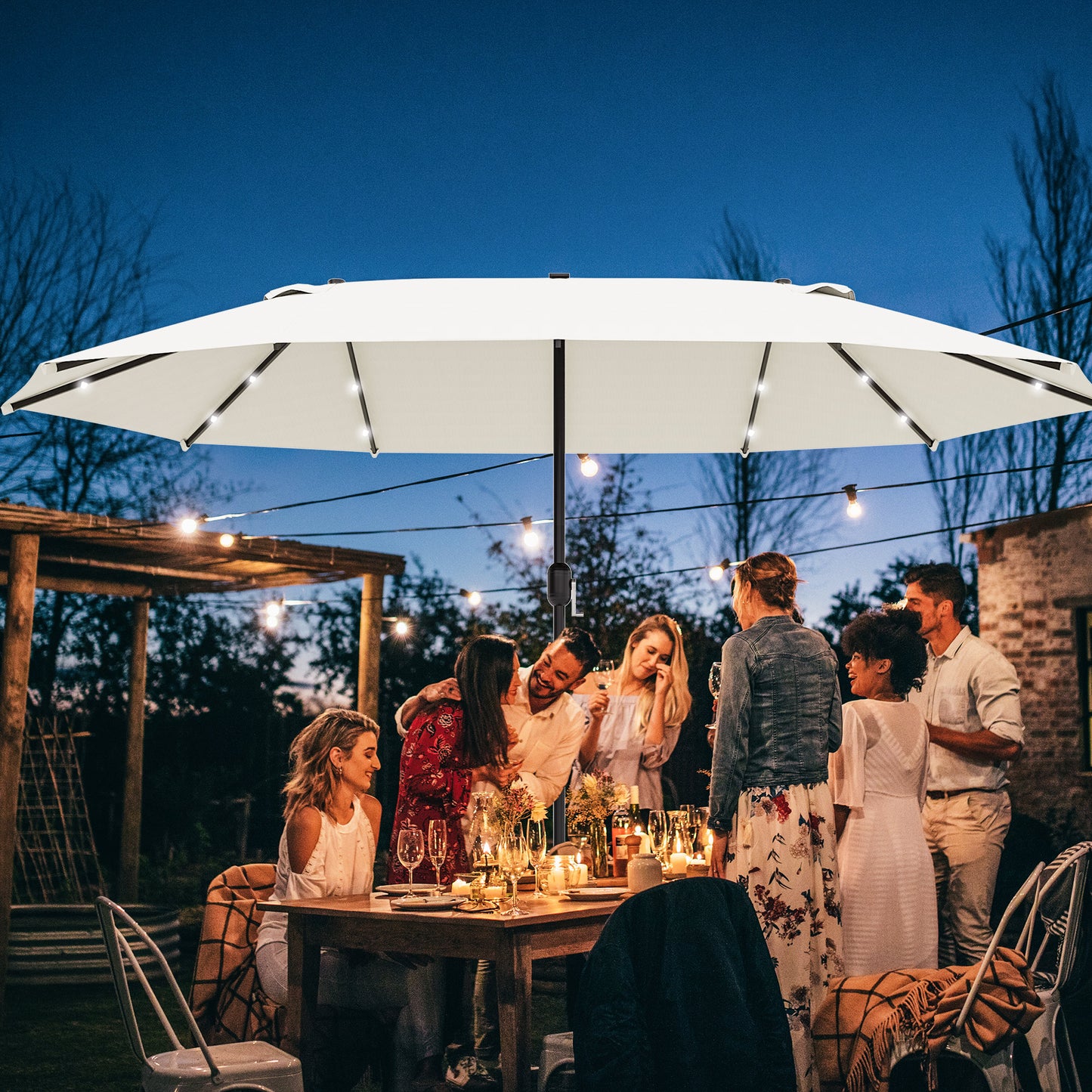 Outsunny ovale parasol, crèmewit, 440 x 256 cm