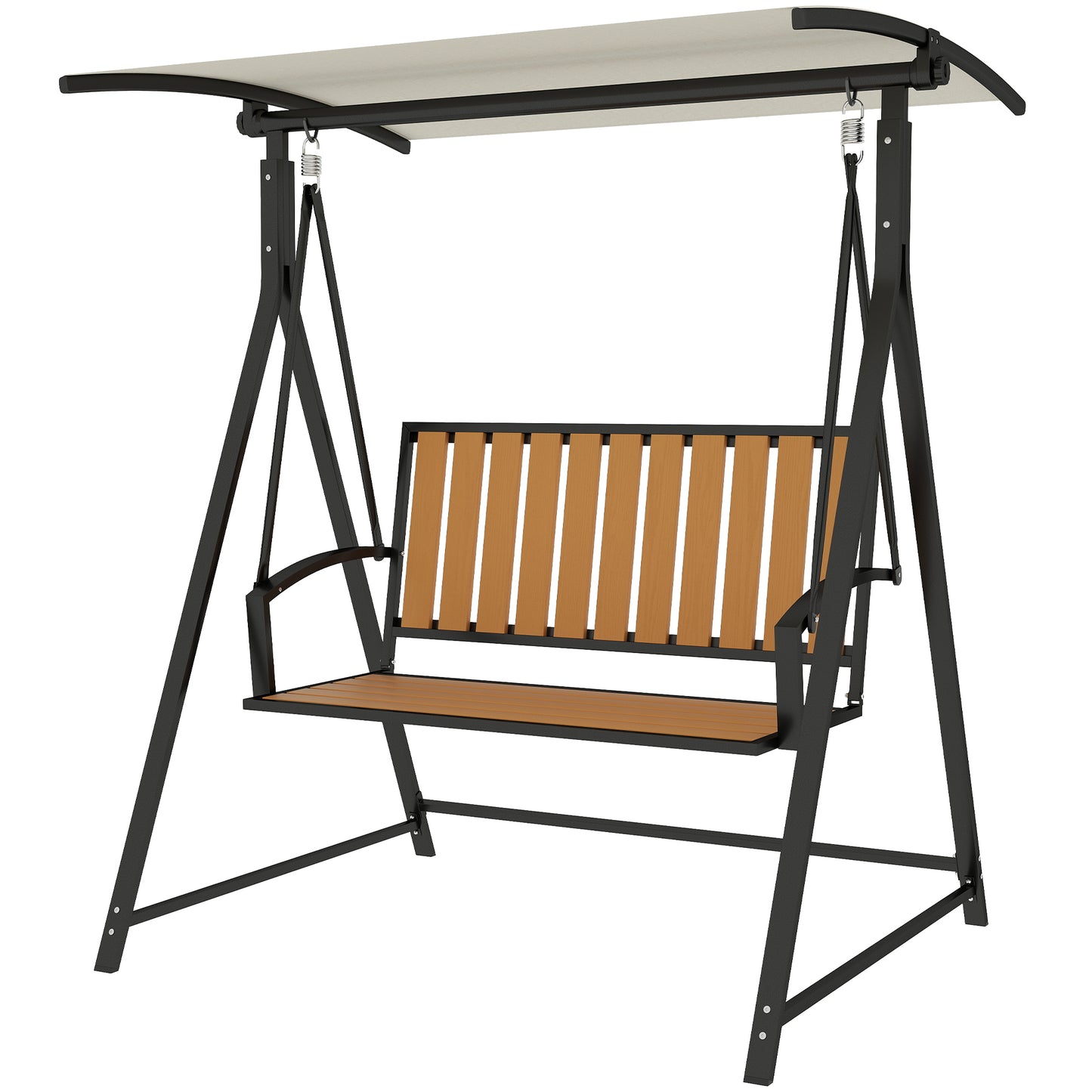 Outsunny Hollywood schommel met verstelbare parasol, 2-zits tuinschommel 142 x 112 x 162 cm, zwart