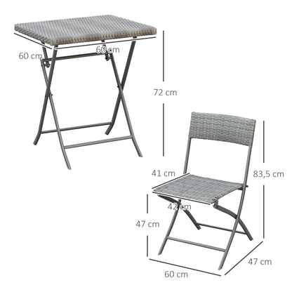 Outsunny Polyrattan Bistroset voor 2 personen, Zitgroep, Rotan Tuinmeubelset, Grijs