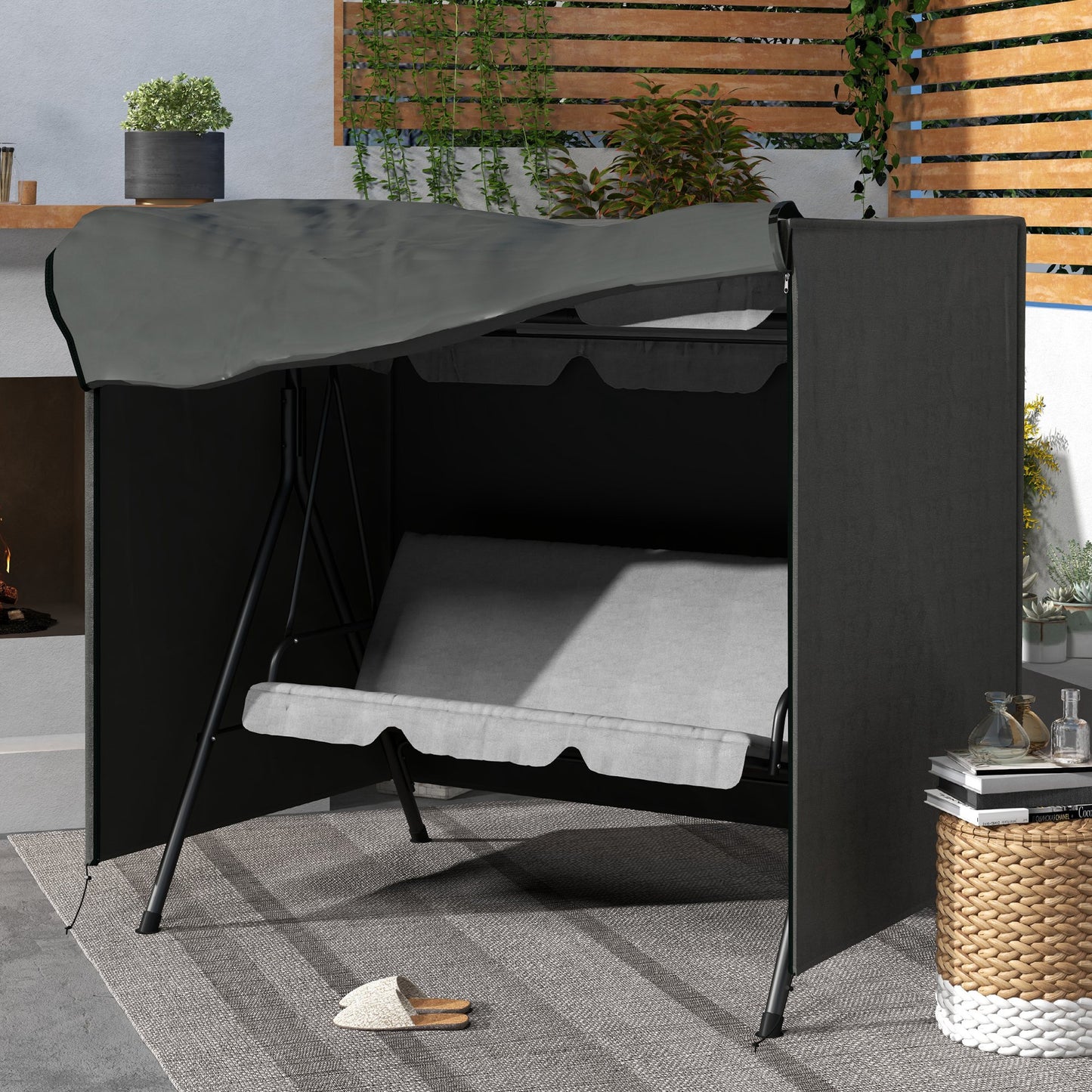 Outsunny hoes voor tuinschommel, beschermhoes voor Hollywood schommel, waterdichte hoes, 177 x 114 x 152 cm, grijs
