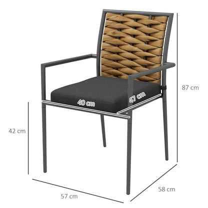 Outsunny tuinstoelen, buitenstoelen, terrasstoelen, weerbestendig, modern design, 57 x 58 x 87 cm, bruin+zwart+grijs