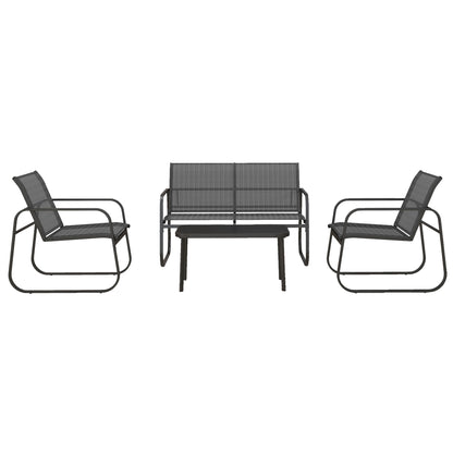 Outsunny 4-delige tuinmeubelset, 2 fauteuils, 2-zitsbank, tafel met glazen blad, ademende stof, metalen frame, zwart