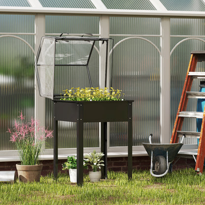 Outsunny Verhoogd Bed met Kasdak, Verhoogde Plantenbak met Afwateringsgaten, 60 x 60 x 120 cm, Zwart