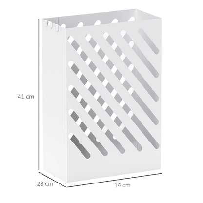 HOMCOM Paraplubak met lekbak, 4 haken, staal, 28L x 14B x 41H cm, wit