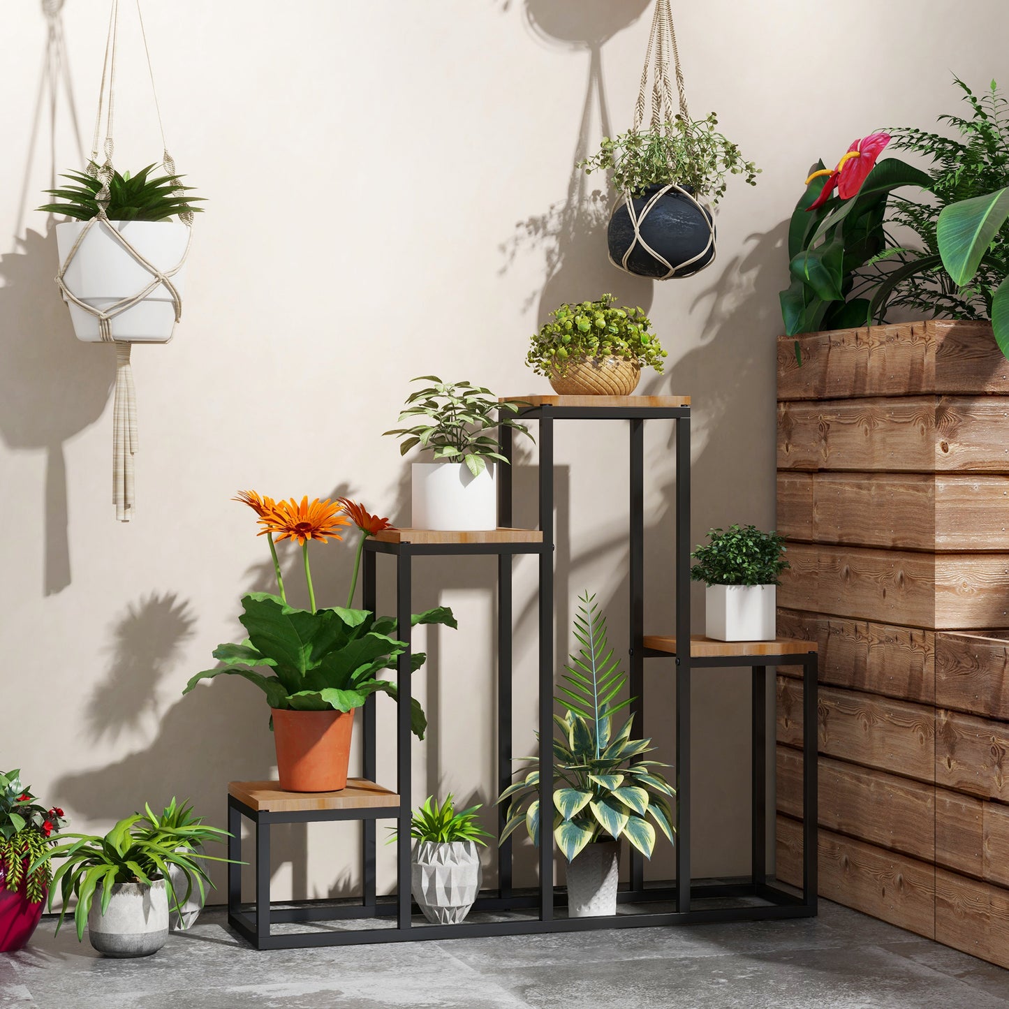 Outsunny bloemenplank, 4 lagen, binnen & buiten, metalen frame, 80 x 20 x 74 cm