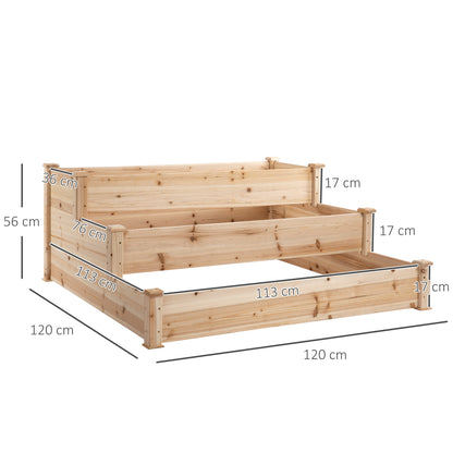 Outsunny Verhoogd Tuinbed, 3-laags, Plantenbed, Kruidenbed, Bloementrap voor Balkon, Tuin, Natuurlijk Dennenhout, 120 x 120 x 56 cm