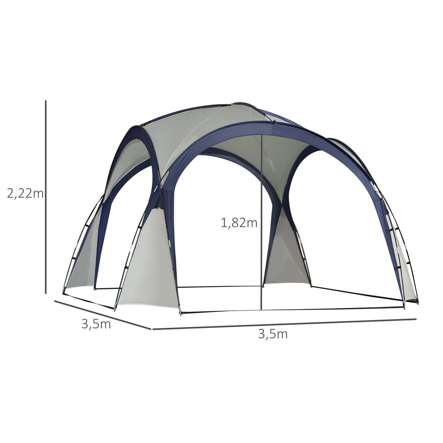 Outsunny koepeltent voor 6-8 personen, paviljoen, bescherming tegen zon en motregen, 3,5 x 3,5 x 2,22 m, crèmewit