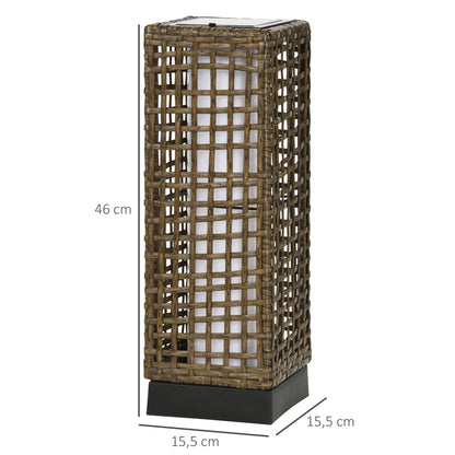 Outsunny buitenlamp, tuinlamp, op zonne-energie, 8 uur verlichtingstijd, automatische inschakeling, rotanlook, 15,5 x 15,5 x 46 cm