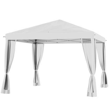 Outsunny Opvouwbare Paviljoen, Opvouwbare Tent met Zijwanden inclusief Draagtas, Tuinpaviljoen, Metaal, Oxford Stof, 3 x 3 m, Crème Wit