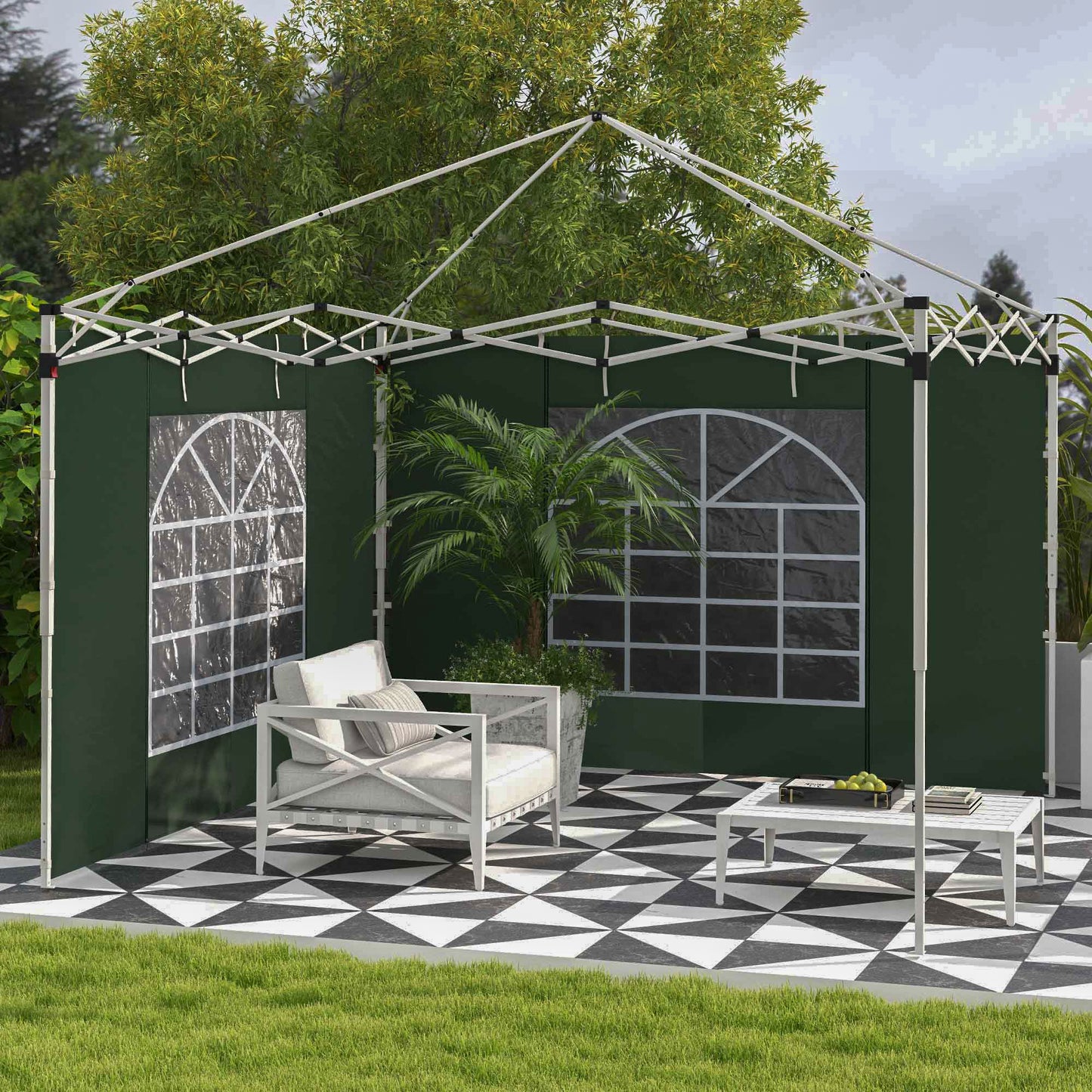 Outsunny zijpanelen voor 3 x 3 / 3 x 6 m partytent, zijzeilen met raam, deur, vervangende wanden voor partytent, Oxford stof, groen