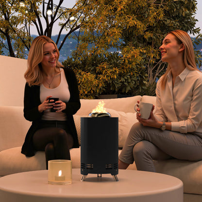 Outsunny RVS Vuurschaal Ø16x25cm Vuurkorf met Pook Rookloze Vuurschalen Zwart