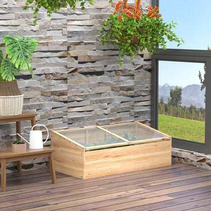 Outsunny Houten Kas Kweekbak, Plantenbak, Tuin- & Plantenbaksysteem voor Tuin en Balkon, 100 x 50 x 35 cm, Naturel, Vurenhout, PC-plaat