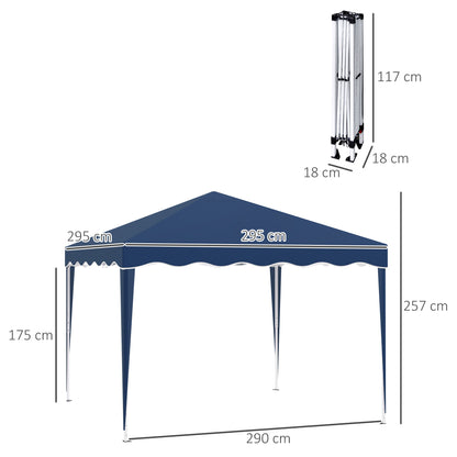 Outsunny Opvouwbare Paviljoen 3 x 3 m Tuinpaviljoen Opvouwbare Partytent In hoogte verstelbare tuintent met draagtas UV-bescherming Staal Oxford Blauw