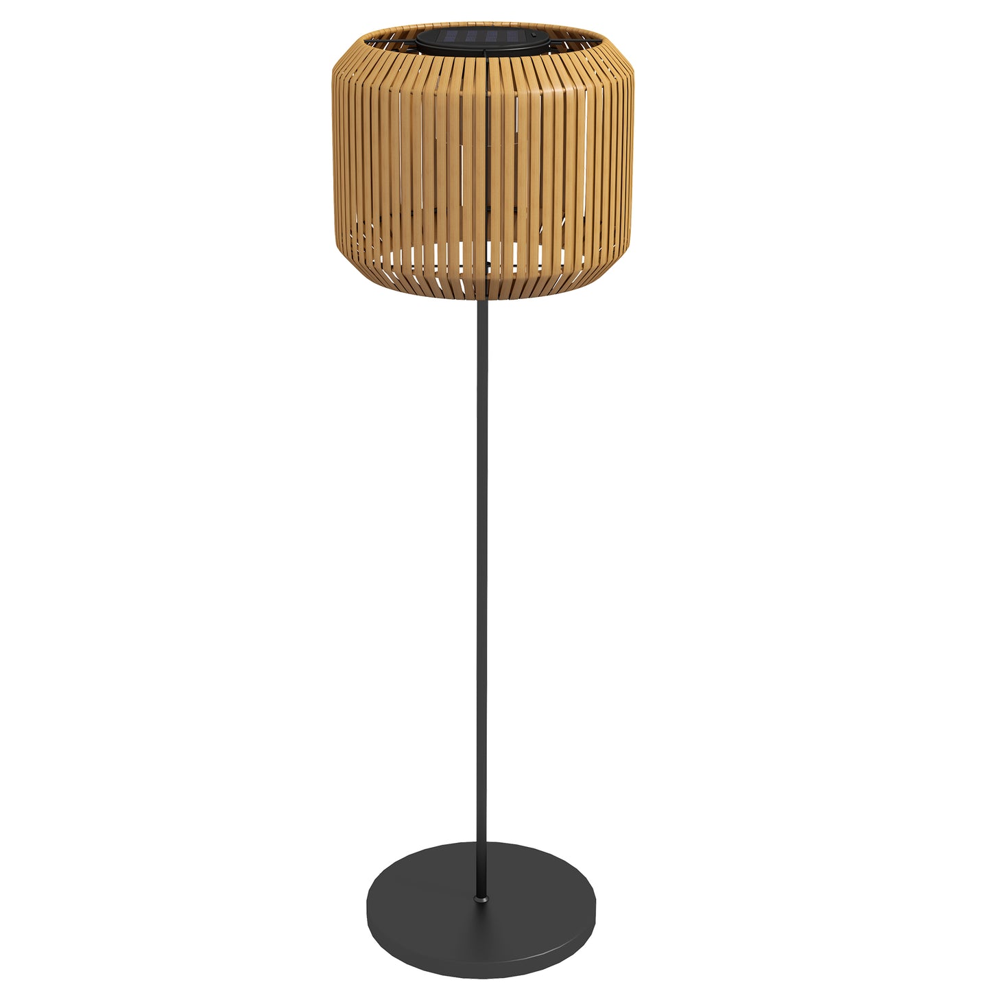Outsunny Rattan Buitenlamp, Solar Tuinlamp, Automatische Inschakeling, LED, Weerbestendig, Metalen Frame, Ø34 x 130cm, Zwart/Geel