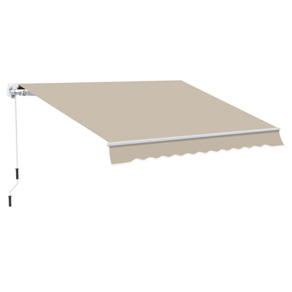 Outsunny zonnescherm, zonnekap, uitschuifbaar, met handzwengel, metalen frame, polyester, wit+beige, 3,95 x 2,45 m