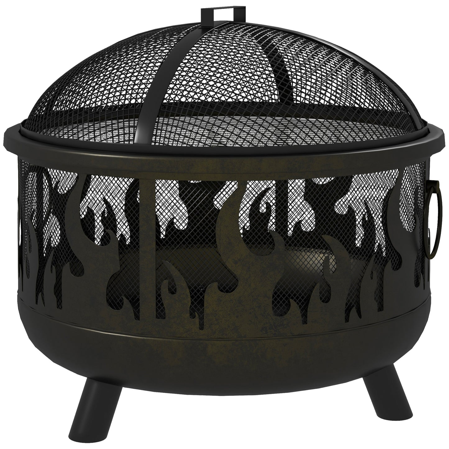 Outsunny Fire Bowl Vuurkorf, incl. vonkenscherm, 1 pook, Ø61,5 cm x 52 cm, Zwart