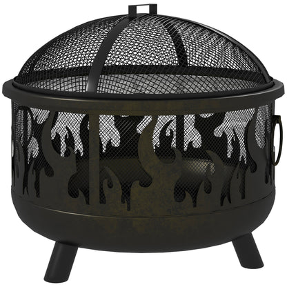 Outsunny Fire Bowl Vuurkorf, incl. vonkenscherm, 1 pook, Ø61,5 cm x 52 cm, Zwart