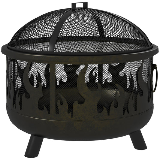 Outsunny Fire Bowl Vuurkorf, incl. vonkenscherm, 1 pook, Ø61,5 cm x 52 cm, Zwart