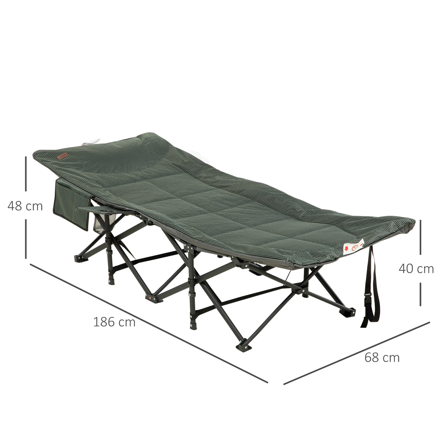 Outsunny ligstoel, opvouwbaar, verstelbare rugleuning, met bekerhouder, tot 120 kg, 68 x 186 x 48 cm, grijs