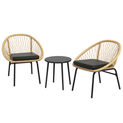 Outsunny rotan tuinmeubelset, 2 fauteuils en tafel, geel