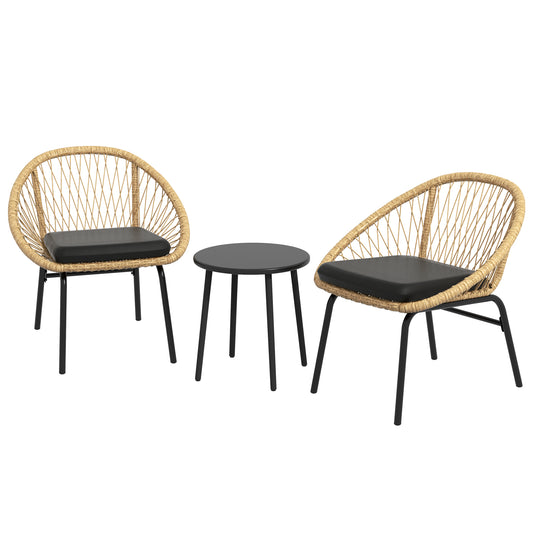Outsunny rotan tuinmeubelset, 2 fauteuils en tafel, geel