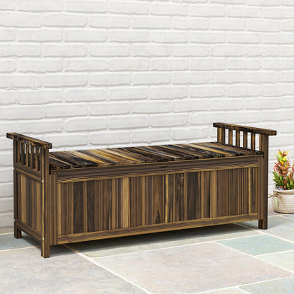 Outsunny 2-zits houten tuinbank, weerbestendig, tuinmeubel met opbergruimte en armleuningen, 128,5 x 56 x 53,5 cm, verkoold