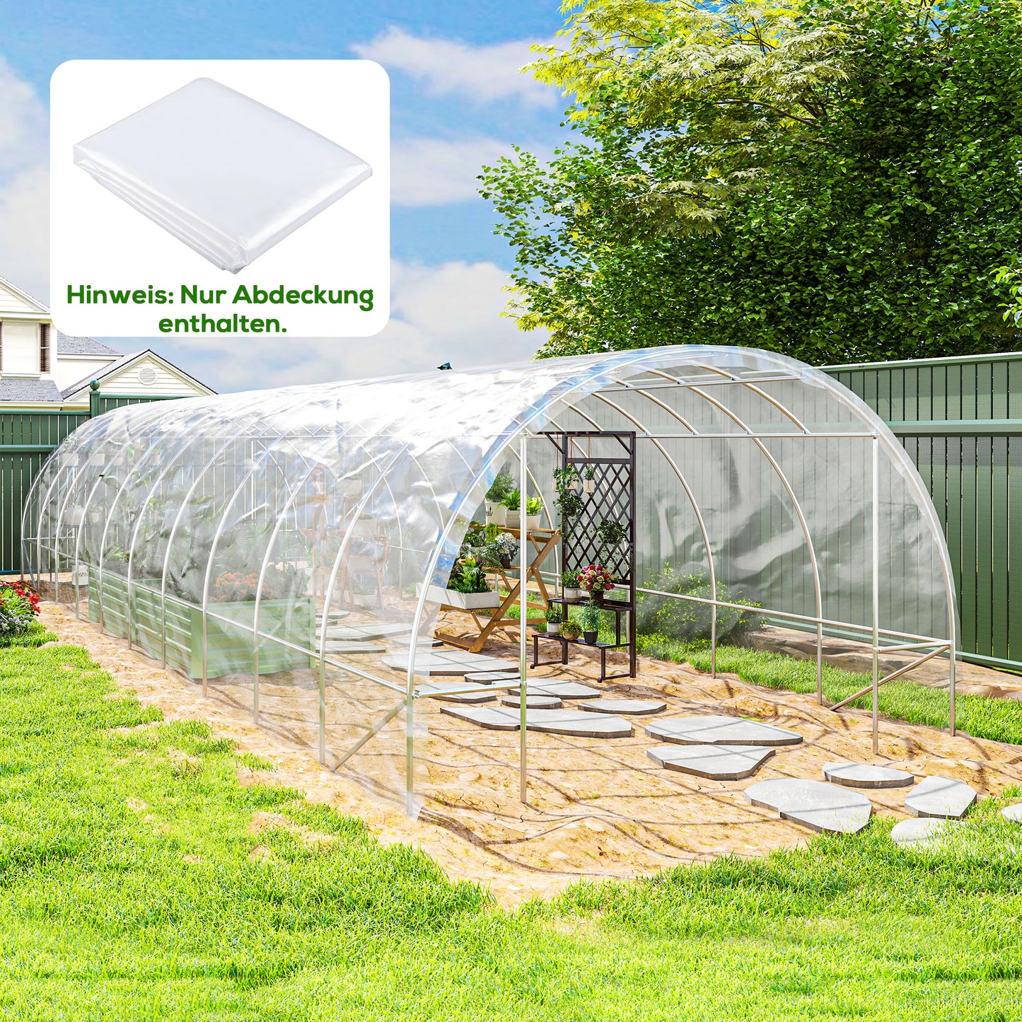 Outsunny Kasoverkapping van kunststof, zeildoek voor het afdekken van planten, UV-bestendig, waterdicht, 6 x 10 m