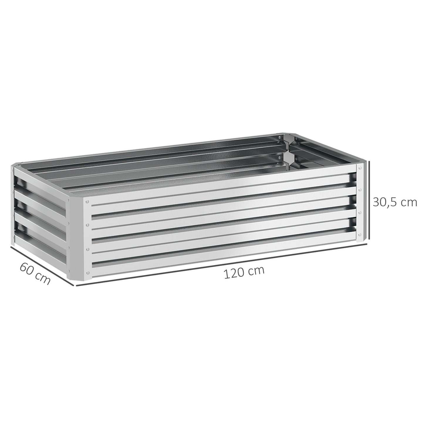 Outsunny Raised Bed Planter, weerbestendig, open bodem, gegalvaniseerd staal, 120 cm x 60 cm x 30,5 cm, zilver