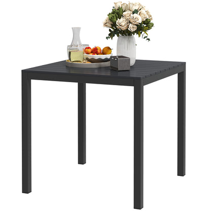 Outsunny Tuintafel, Aluminium, 73x73 cm, Weerbestendige Buffettafel met Houtlook, Campingtafel voor 4 Personen, Zwart