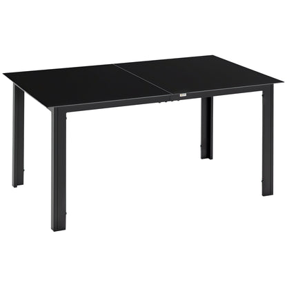 Outsunny tuintafel voor 6 personen, weerbestendig, gehard glas, terrastafel, 150 cm x 90 cm x 74 cm, zwart