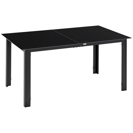 Outsunny tuintafel voor 6 personen, weerbestendig, gehard glas, terrastafel, 150 cm x 90 cm x 74 cm, zwart