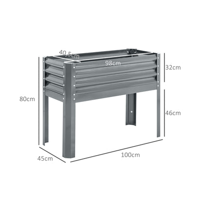 Outsunny Verhoogd Tuinbed, Weerbestendig, 100 cm x 45 cm x 80 cm, Zilver