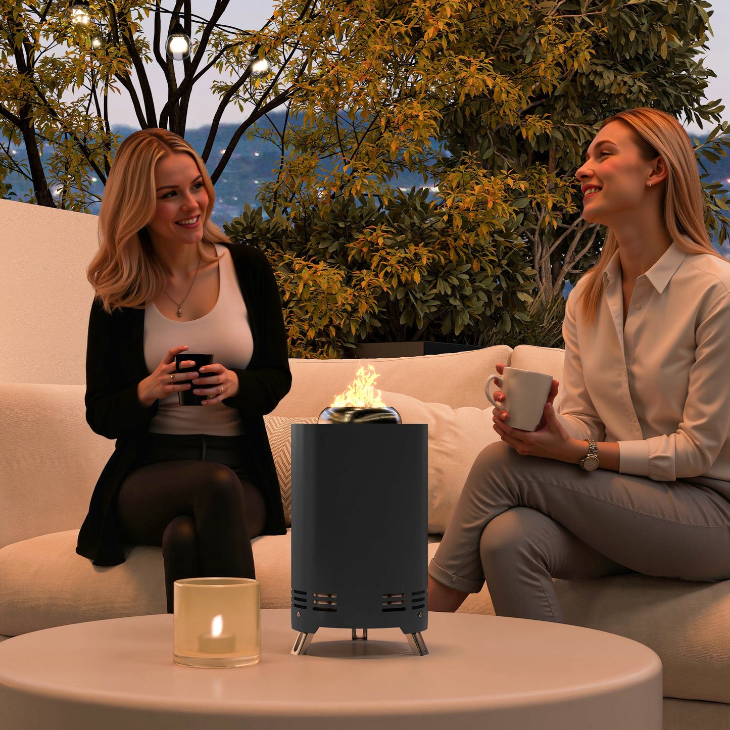 Outsunny RVS Vuurschaal Ø16x25cm Vuurkorf met Pook Rookloze Vuurschalen Grijs