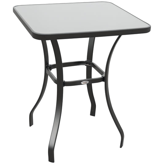 Outsunny Tuintafel Bistrotafel Glazen Tafel Gehard Glas + Metaal Zwart L68,5xB68,5xH84cm