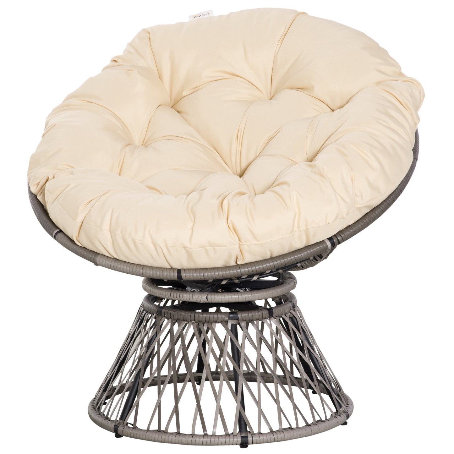Outsunny Papasan fauteuil, rieten fauteuil, zitkussen, synthetisch rotan, draaibaar, metalen frame, 87 x 97 x 90 cm, beige