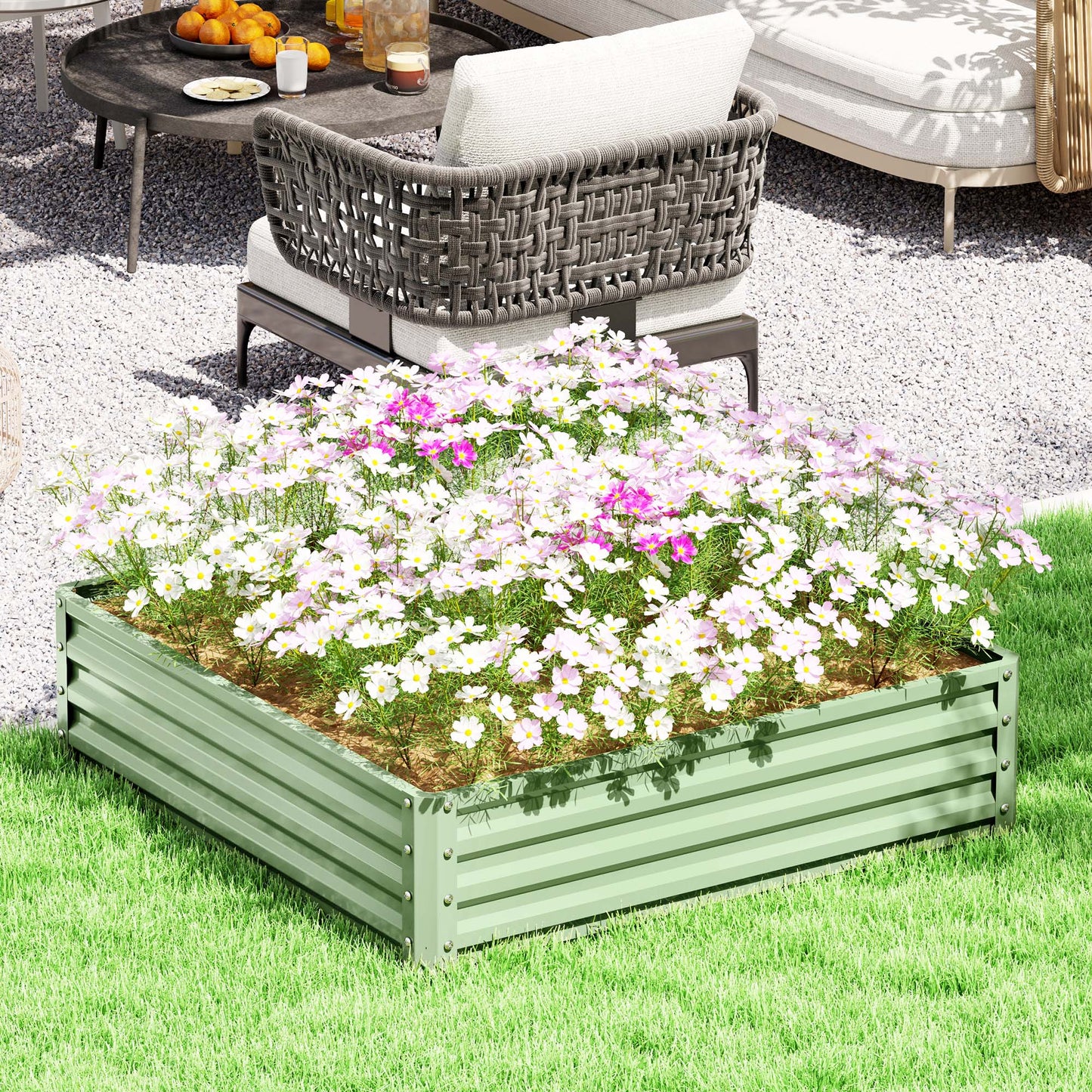 Outsunny tuinbed, plantenbak met stalen omkasting, groen, 120 x 120 x 30 cm