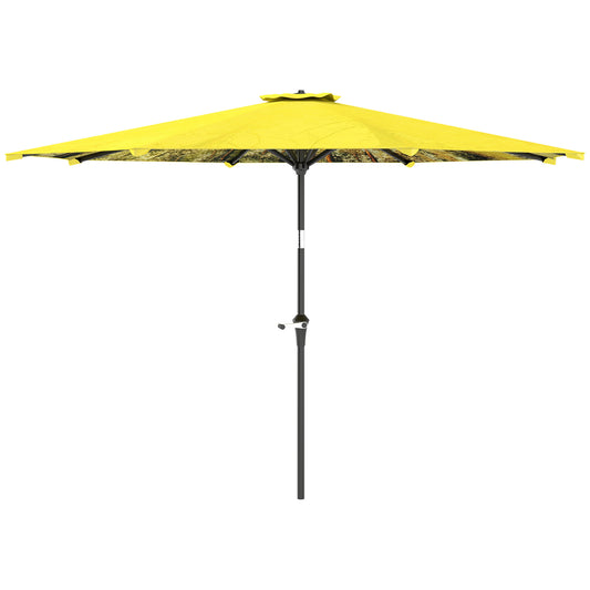 Outsunny Parasol Ø300 cm, Parasol met Handzwengel, Achthoekige Balkonparasol Geel